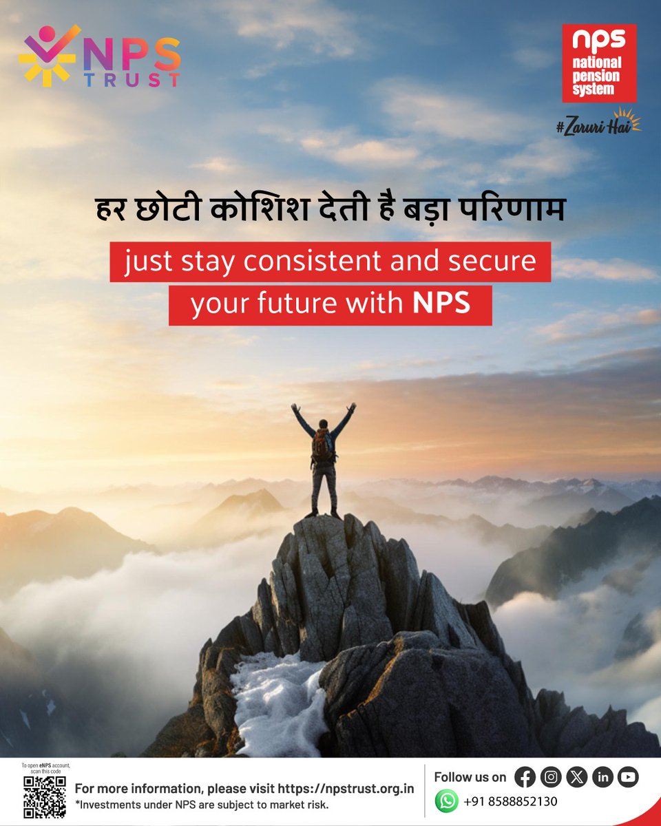 nps_trust's tweet image. Stay consistent with your investments and secure your future with NPS.

To open an eNPS account online, please visit npstrust.org.in/open-an-nps-ac…

#nps #financialsecurity #retirementplanning #securefuture #startearly