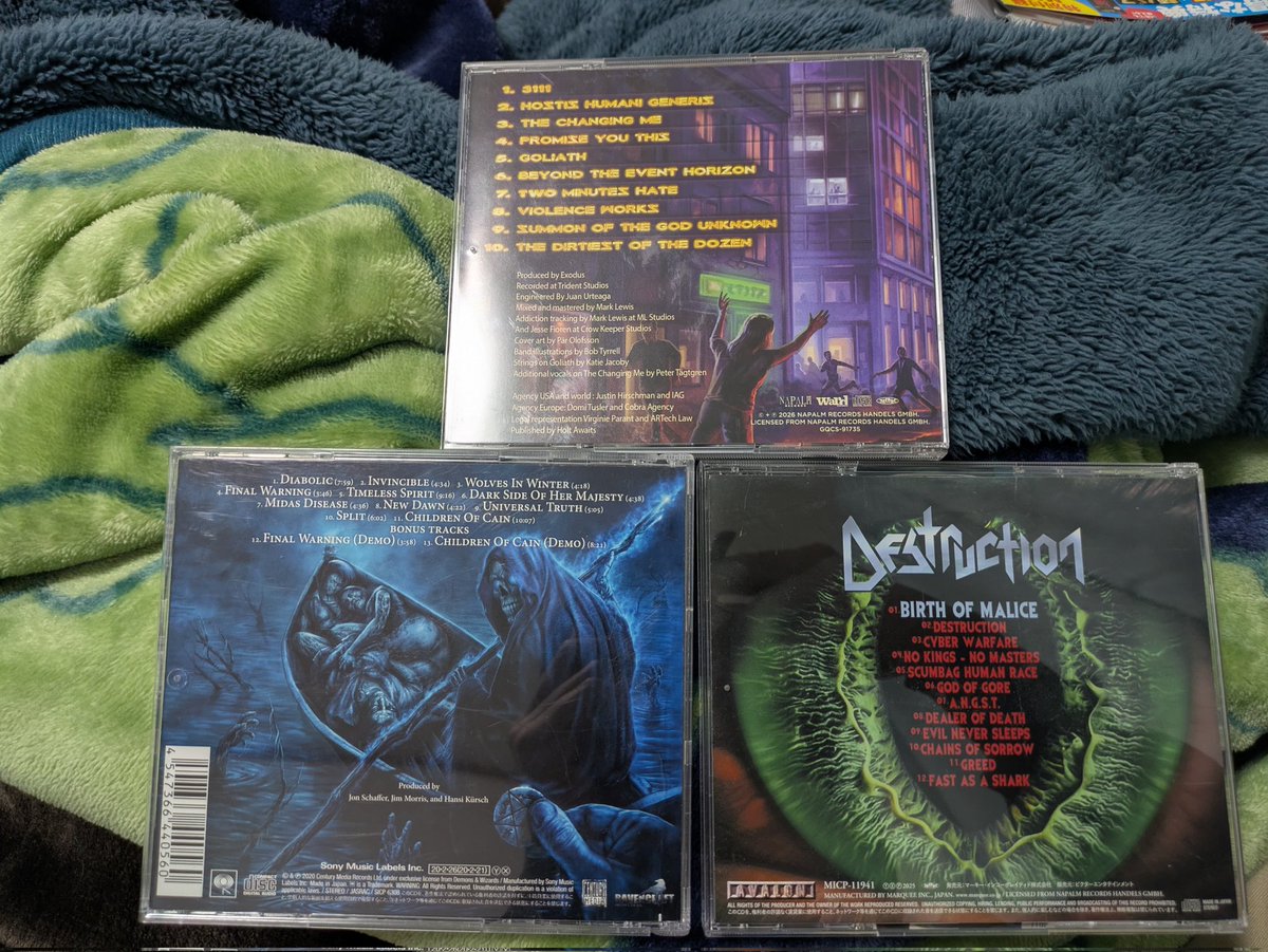 WhiteCat_Subel's tweet image. 【本日のCD購入】
全てブックオフ
Thrush MetalのExodus(上)は1ヶ月前に発売したばっかでブックオフに売ってた☺️
こちらもThrush Metal、Destruction(右下)は去年に発売したCDで買えて満足😆
Power MetalのDemons&amp;amp;Wizards(左下)は2020年の2月、コロナ流行りの時に発売したCDです
#メタル #metal #cd