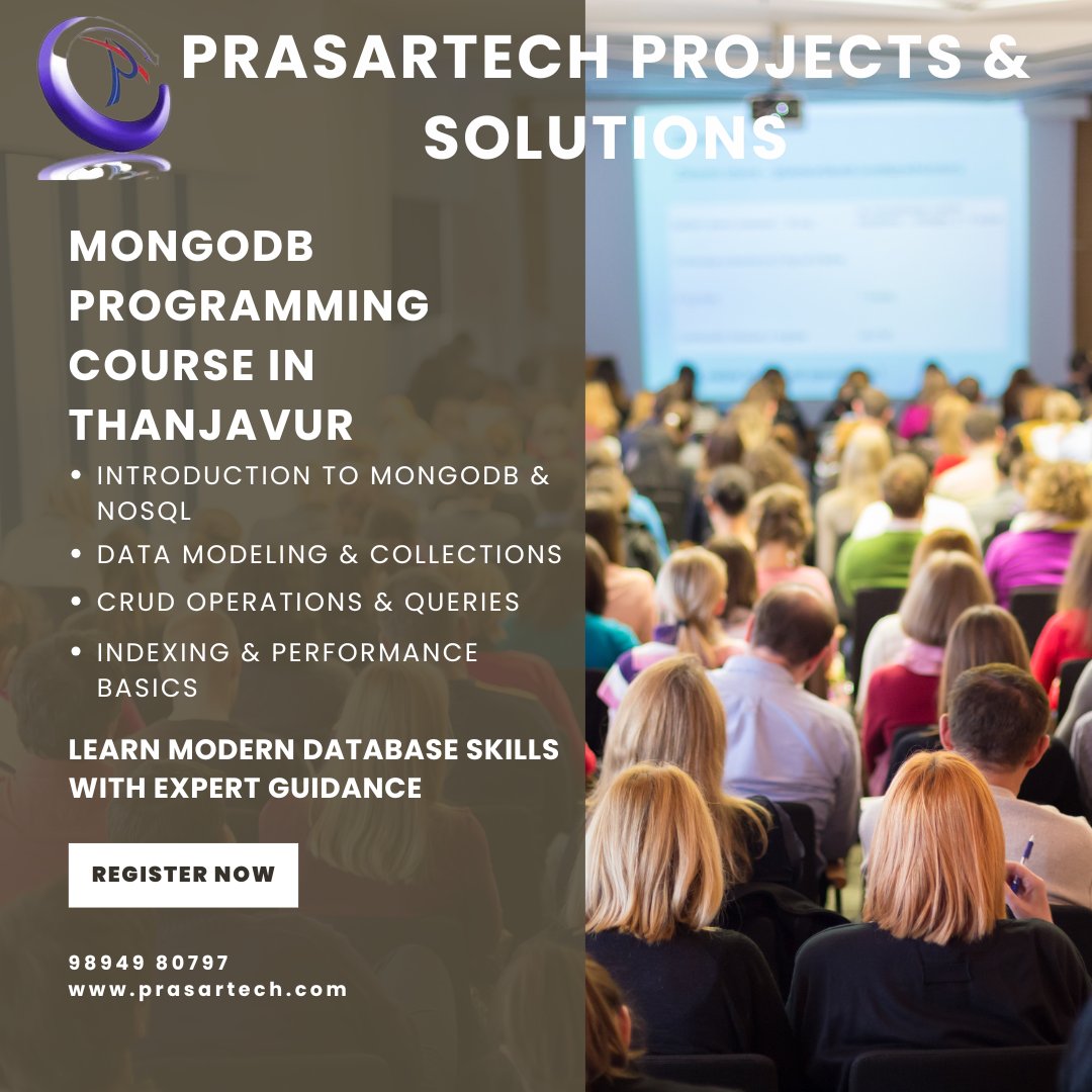 prasartechtnj's tweet photo. MongoDB Course in Thanjavur at PrasarTech with data storage, queries, integration &amp; guided learning support.

Explore course details
https://t.co/TzCQafRq07

#MongoDBCourse #ProgrammingCourses #PrasarTech #ThanjavurStudents #TechEducation #StudentSkills #CourseSupport https://t.co/wbKD8qCHnA