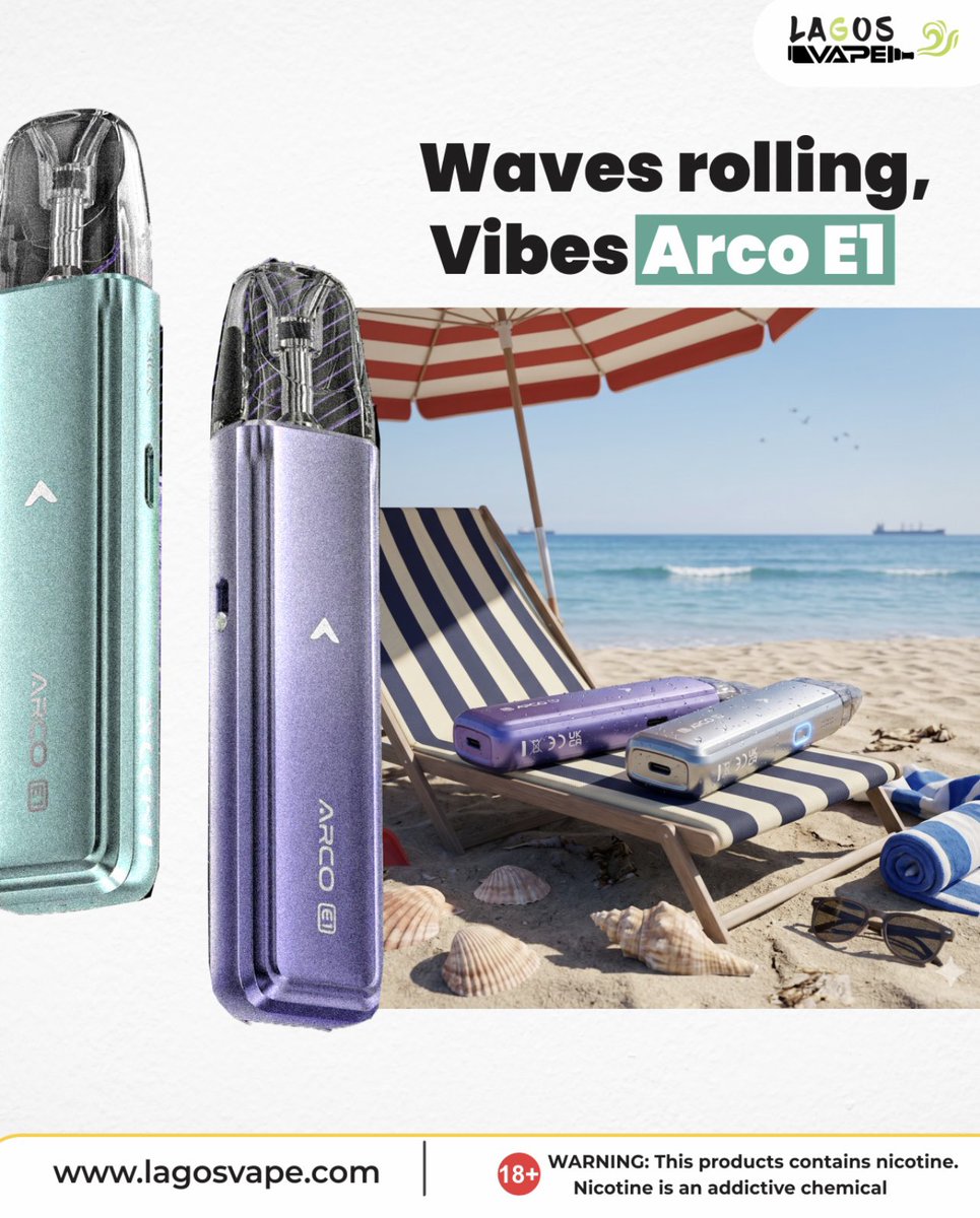 LagosvapeNg's tweet photo. Waves rolling, chairs set
Arco E1 in place
That’s the whole plan
Get yours now
DM to order
#LagosVape #ArcoE1Vape #BeachSetup #EasyVibes #VapeNigeria https://t.co/gA6kRgQBLi