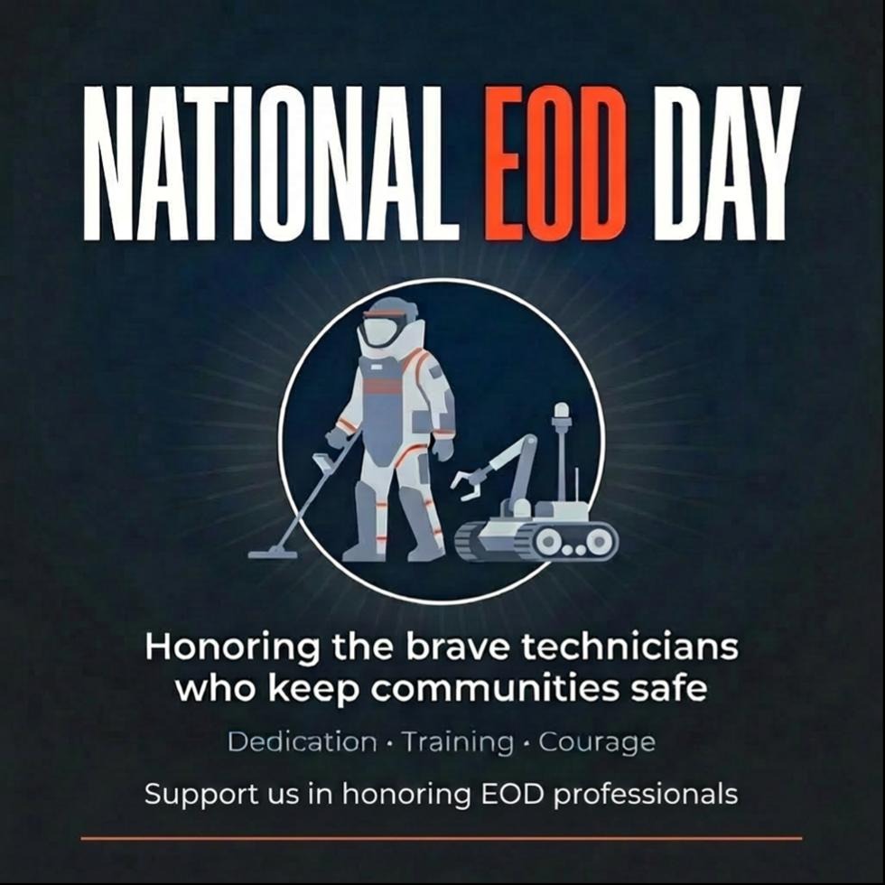 bombtechs's tweet photo. Today, on National Explosive Ordnance Disposal Day, we honor the brave EOD professionals who protect lives and ensure safety. https://t.co/oZ55xJcv3G