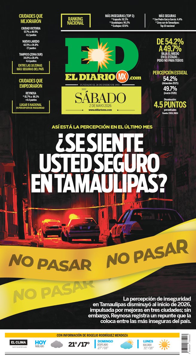 El_DiarioMx's tweet image. #FelizSábado Muy buenos días, les compartimos nuestras portadas de hoy, que tengan un excelente día.
Lo invitamos a visitar nuestro portal, donde siempre estará mejor informado:
eldiariomx.com
#CdVictoria #Tamaulipas