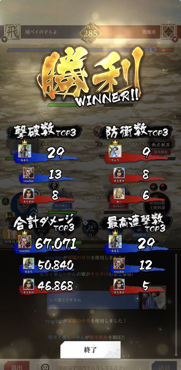 怒涛の４連勝🔥
羌瘣派様、対戦ありがとうございました🙏