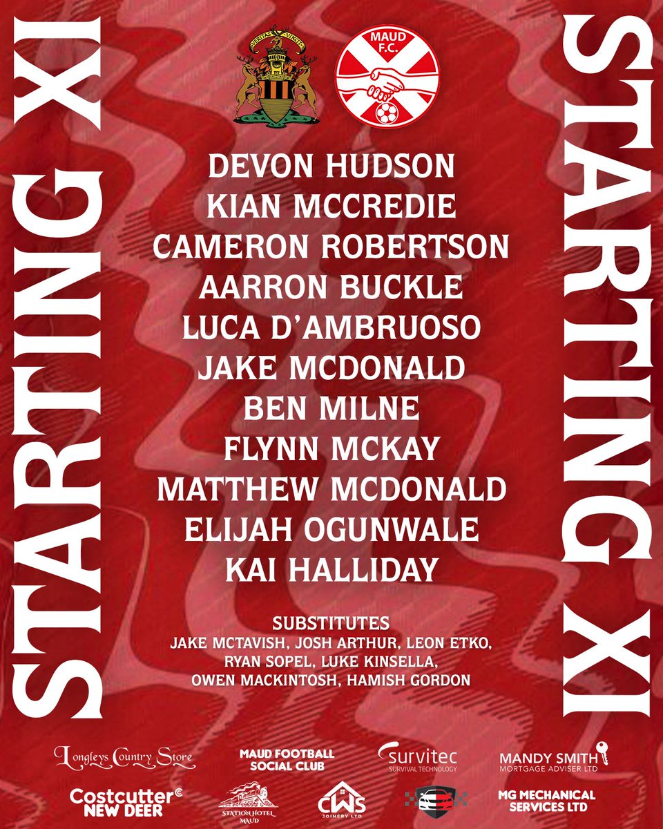 maud_fc's tweet photo. Today’s Starting XI vs Stonehaven ⚽️🔴⚪️

Mon i Maud!! 🔴⚪️ https://t.co/ruaZXgNFk8