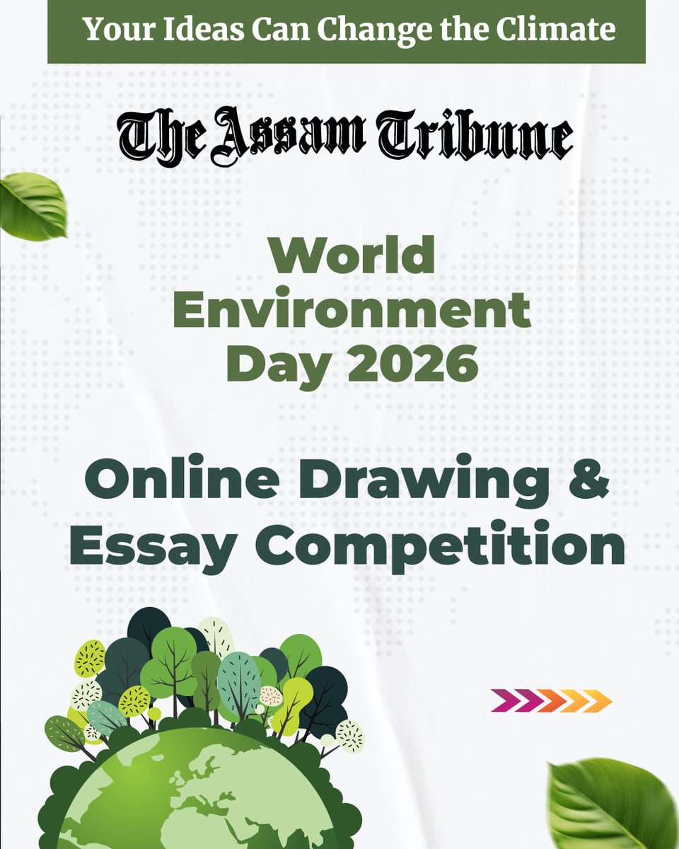 assamtribuneoff's tweet image. In a bid to spark meaningful conversations on climate change and sustainability among young minds, The Assam Tribune has announced a state-wide "Online Drawing and Essay Competition" to mark World Environment Day 2026.

Read more: assamtribune.com/assam/the-assa…

#WorldEnvironmentDay
