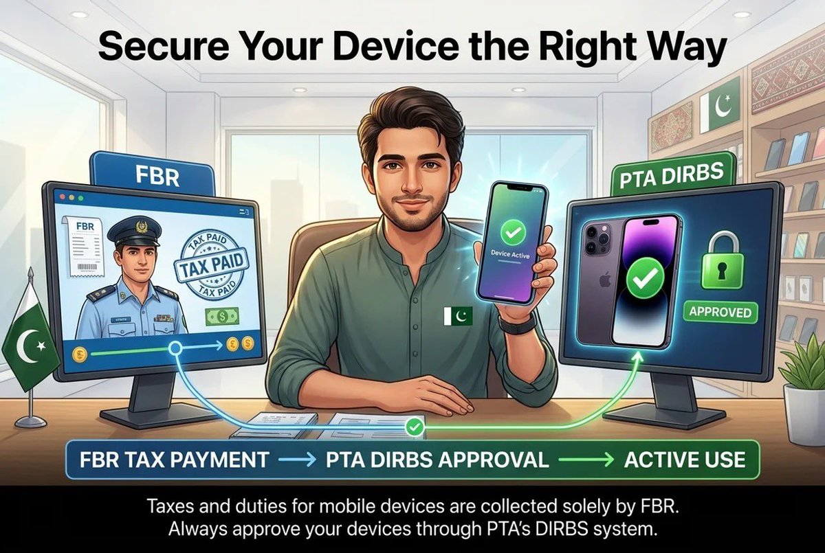 BilalMurtaza_IR's tweet image. Secure your smartphone the right way! 📱 Follow the official path: Pay your taxes through FBR, get approval via PTA DIRBS, and enjoy active use without any interruptions. Stay compliant, stay connected! 🇵🇰 ✅
#PTA #FBR #DIRBS #MobileRegistration #Pakistan #DigitalPakistan