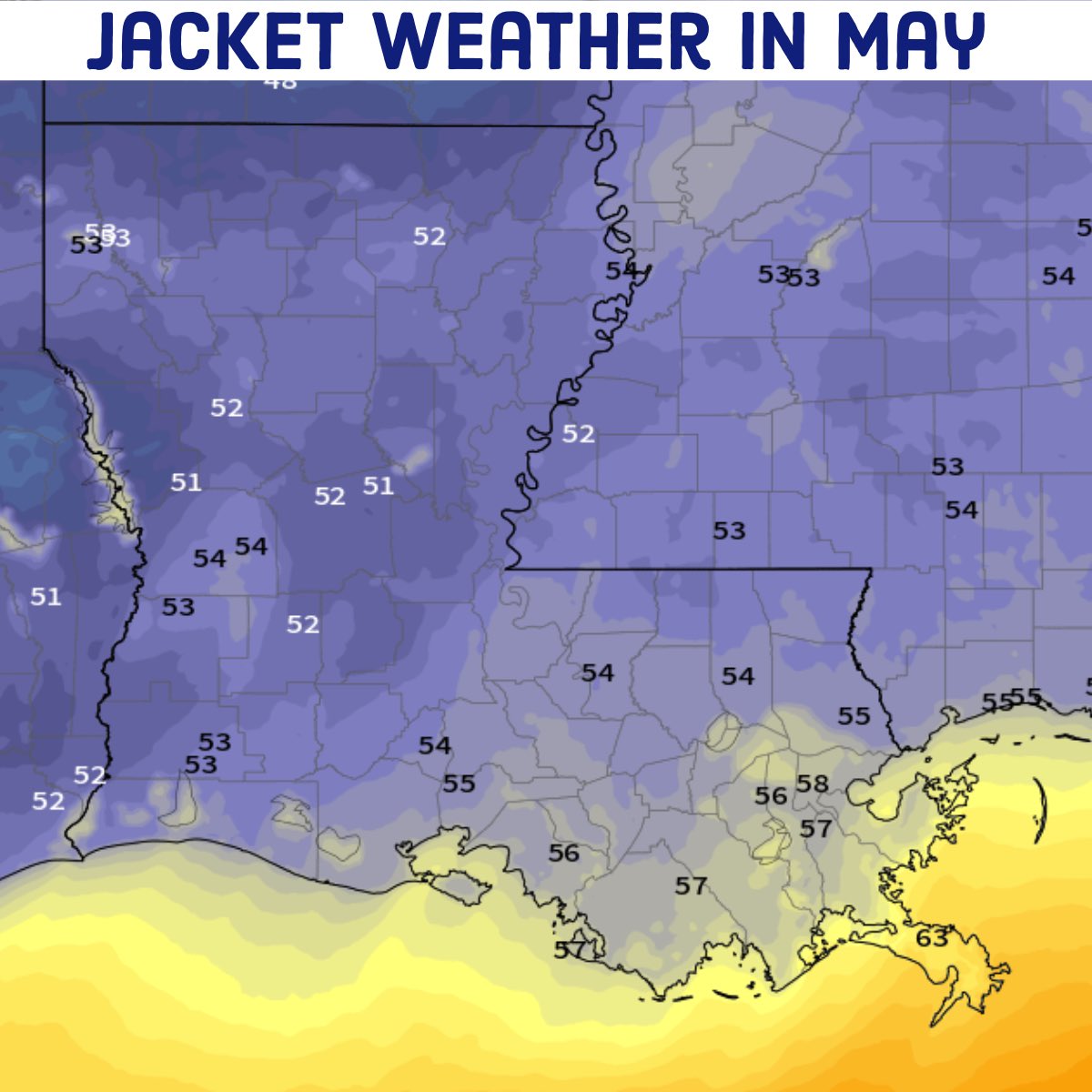 ZackFradellaWx's tweet photo. JACKET WEATHER in May! Rejoice or be angry! For the angry folks, it gets even colder tonight. HA🥶🥶🥶 #lawx https://t.co/F8riYlMDmW