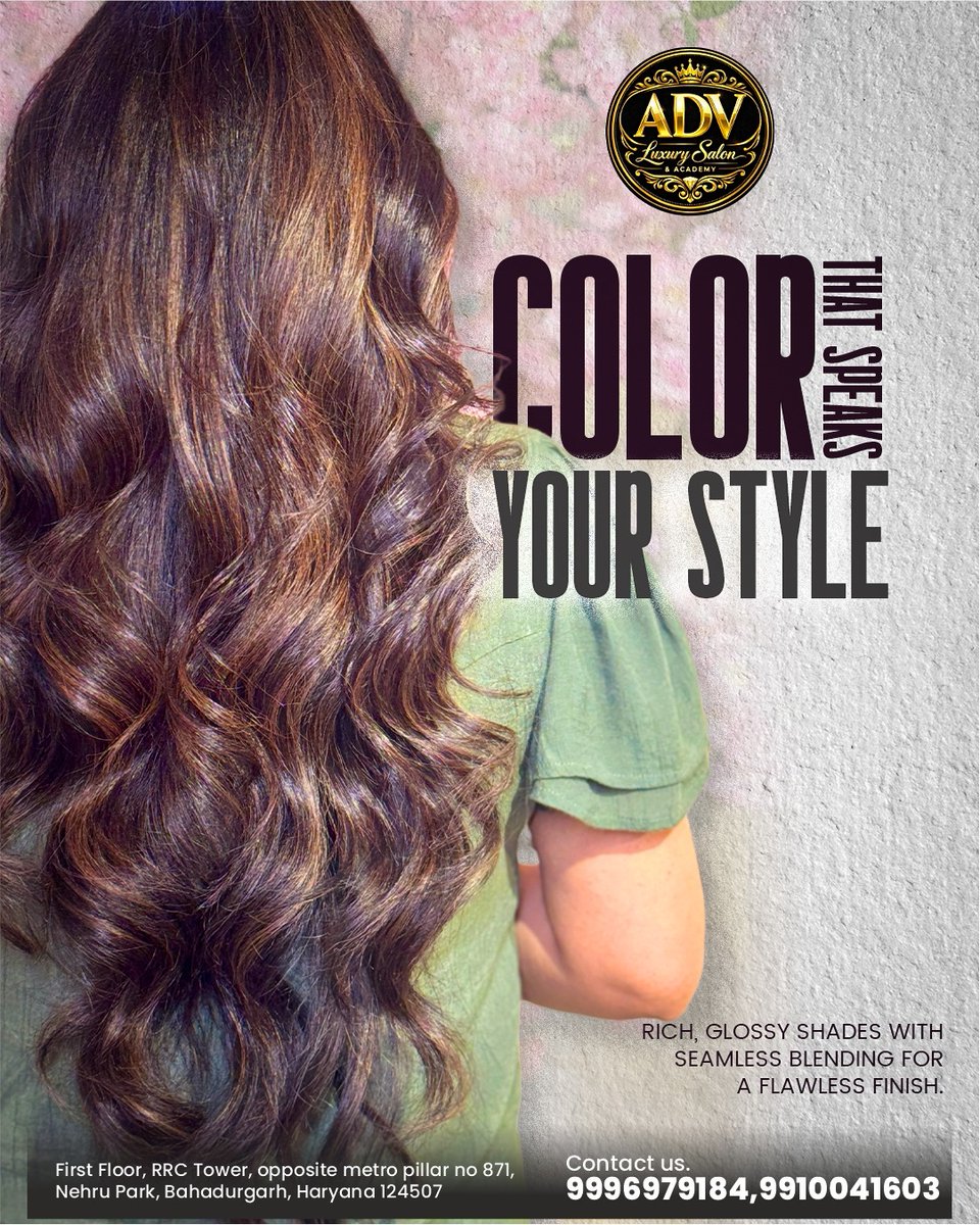 AdvSalon79771's tweet image. Why settle for ordinary when your hair can stand out? 
Glossy color. Bold style. New confidence. 💇‍♀️✨

📞 Book Now: 99969 79184 | 9910041603
#HairColor #HairTransformation #GlossyHair #ADVLuxurySalon #HairGoals #StyleUpgrade