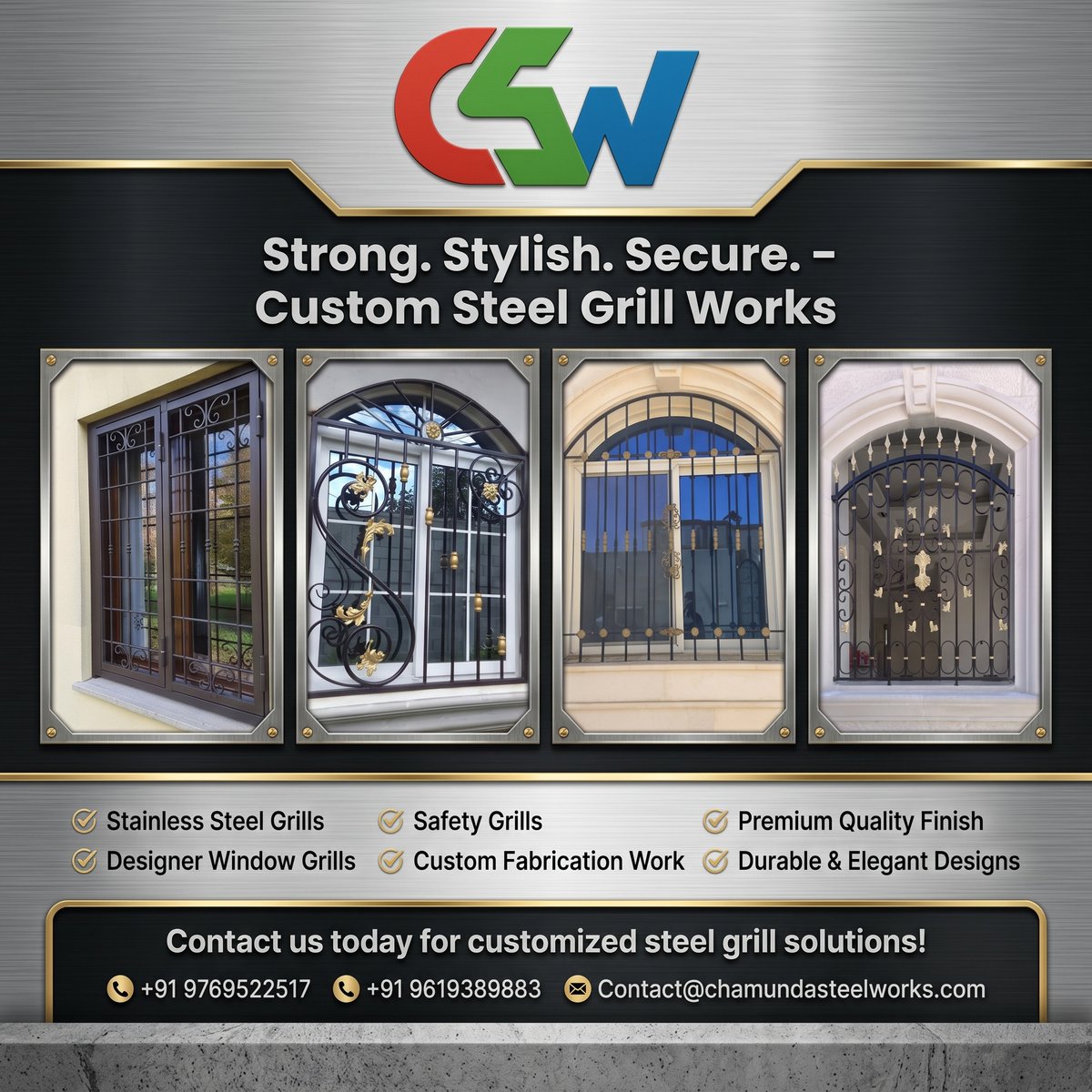 chamundasworks's tweet image. ✨ Strong. Stylish. Secure. ✨
Upgrade your space with premium custom steel grills crafted for safety, durability, and elegant design.

📞 Contact us today: +91 9769522517 | +91 9619389883
📧 Contact@chamundasteelworks.com

#SteelGrills #CustomFabrication #WindowGrills