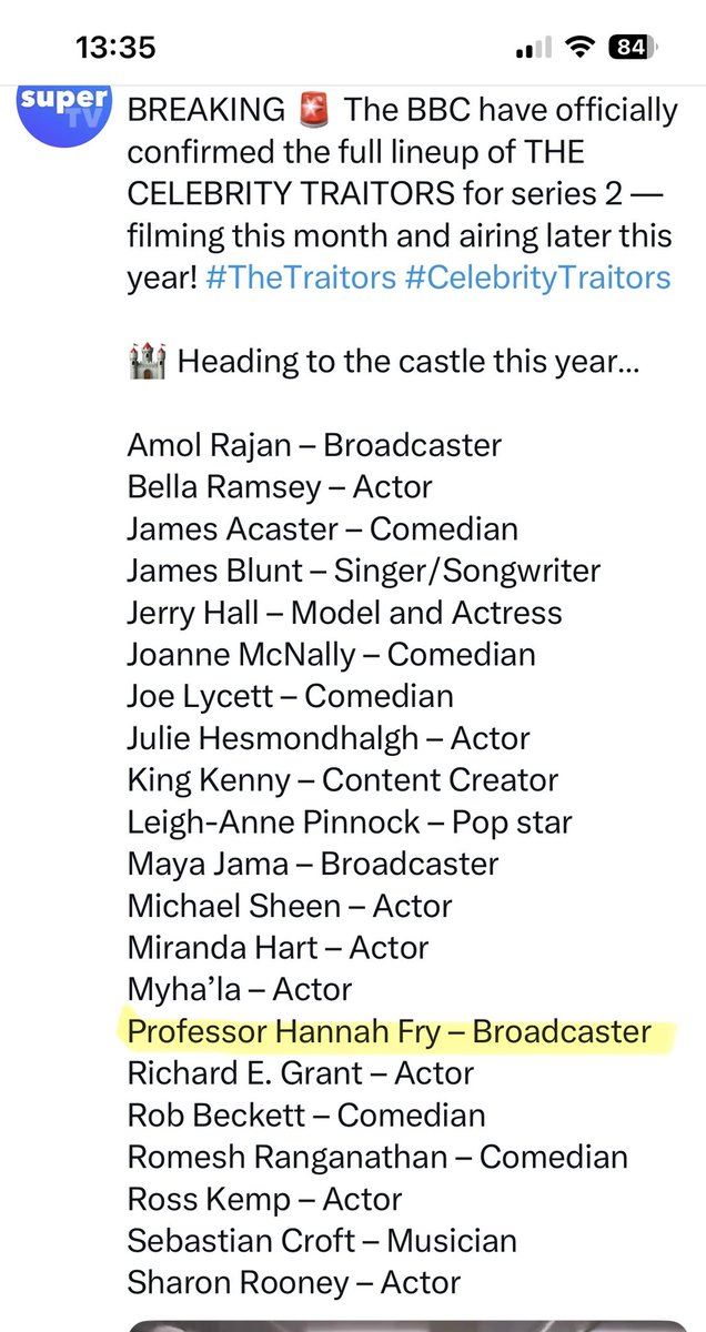kathf19's tweet photo. @FryRsquared finding it hilarious that they have listed you as though Professor is your first name 😂 though why they are using first names alphabetical order is a mystery too! Good luck in the game! #CelebrityTraitors #TheTraitors https://t.co/3J9MwTmCVw