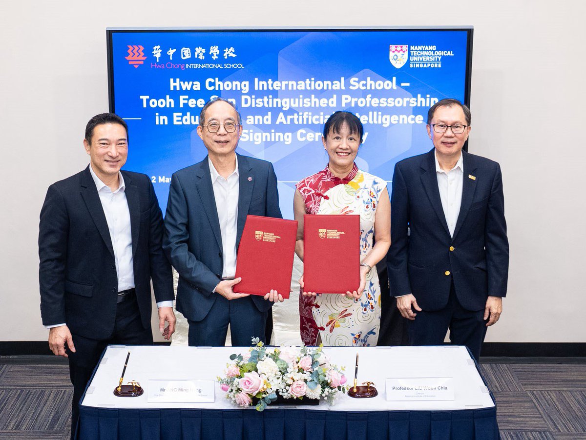 NTUsg's tweet image. A $5 million gift from Hwa Chong International School (HCIS) to #NTUsg will establish a new Professorship in transformative #education and #AI.

The Hwa Chong International School – Tooh Fee San Distinguished Professorship honours former Hwa Chong Institution principal and HCIS