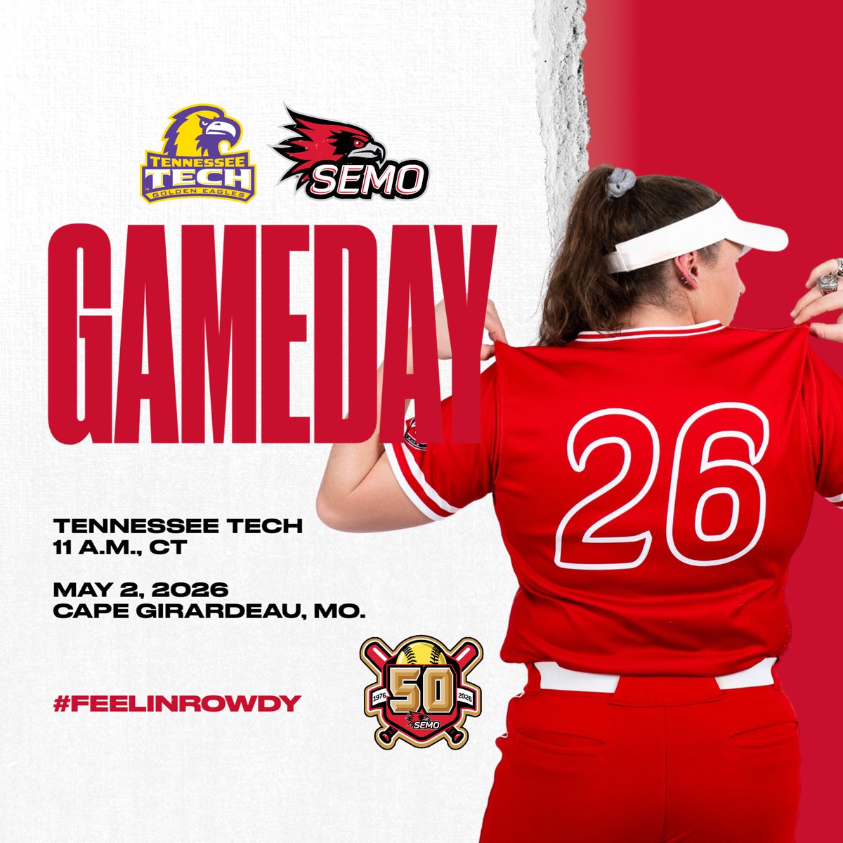 SEMORedhawks's tweet image. Southeast Missouri hosts Tennessee Tech in its regular-season finale TODAY. SEMO's five seniors will be recognized prior to the 11 a.m., CT first pitch.
Watch: shorturl.at/UCwIJ
Live Stats: shorturl.at/aoyWw