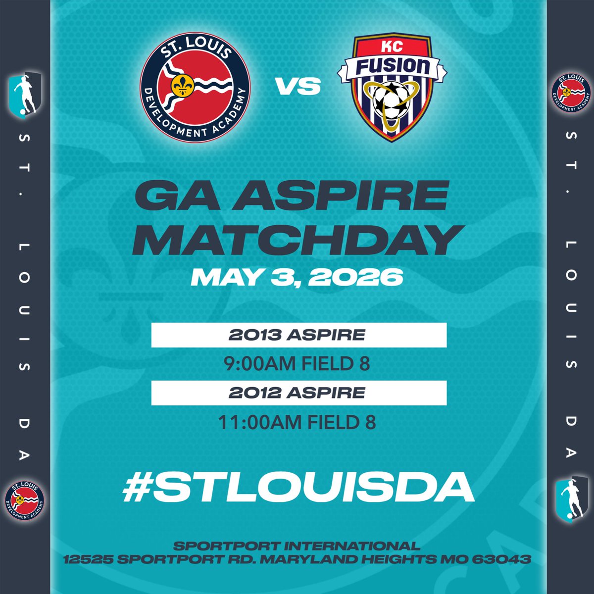 STLDASoccer's tweet image. We've got a double-header weekend of Aspire competition. Come out and cheer on our 2012 and 2013 Aspire squads as they take the pitch!

Saturday vs TOCA FC
Sunday vs KC Fusion

#StlouisDA | #Aspire
