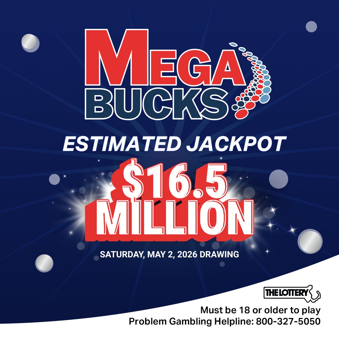MAStateLottery's tweet image. Massachusetts, get your tickets!

🤩 Tonight's estimated Megabucks jackpot is $16.5 MILLION 💸 - the fourth largest jackpot in the game’s history, and largest jackpot since 1986!

#MassLottery
#Lottery
#Megabucks
#Jackpot
#ShopLocalMa
#Massachusetts