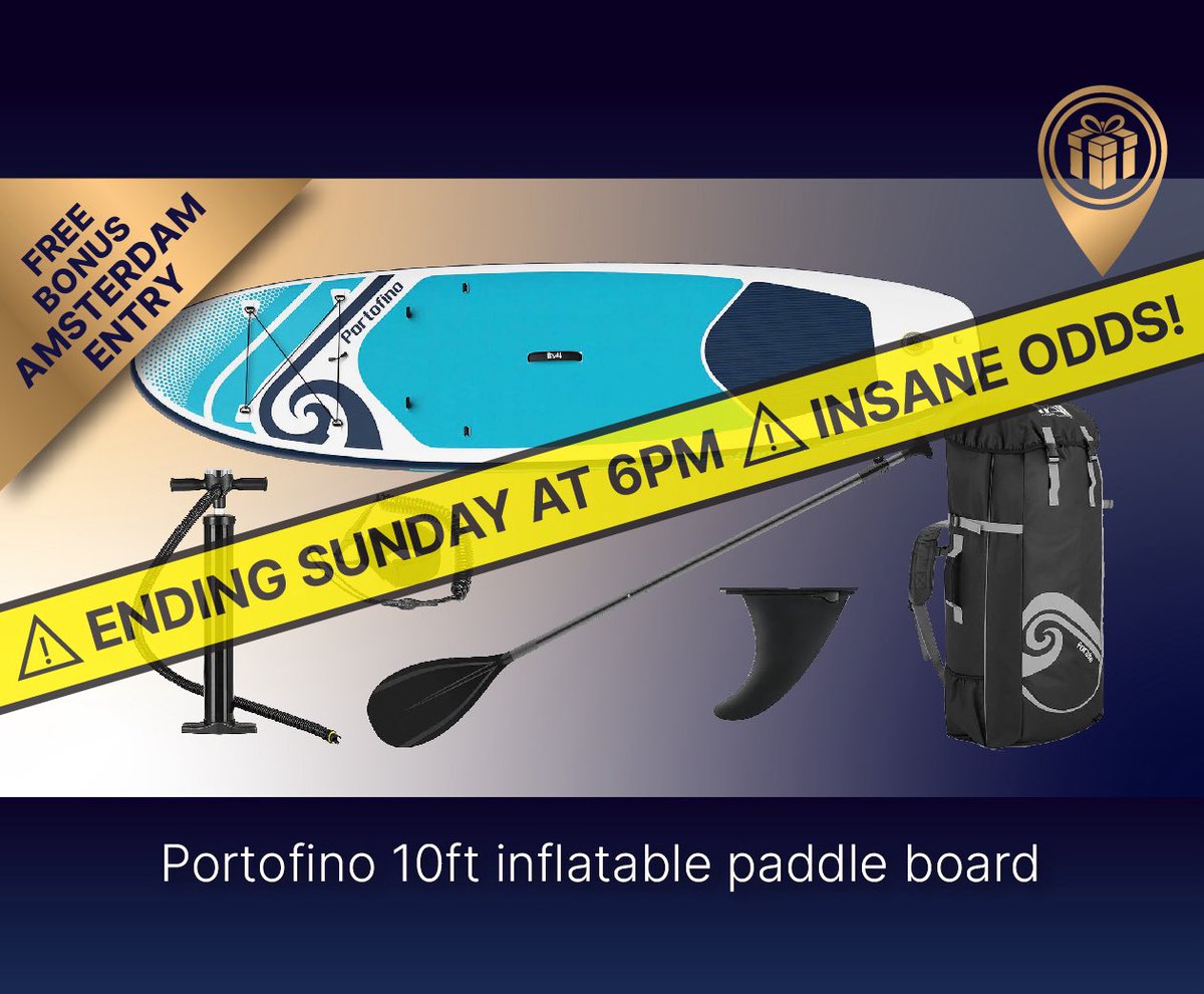 _ultimatetravel's tweet photo. 🚨Alert: Ending tomorrow at 6pm - an amazing Paddle Board and accessories.  Tickets are just 19p and every single one you buy gets you an entry into our unbelievable Amsterdam By Private Jet competition!
https://t.co/l0VZW1nW2s
#competition #winner #luckyday #amsterdam https://t.co/9fbf7Kk92B