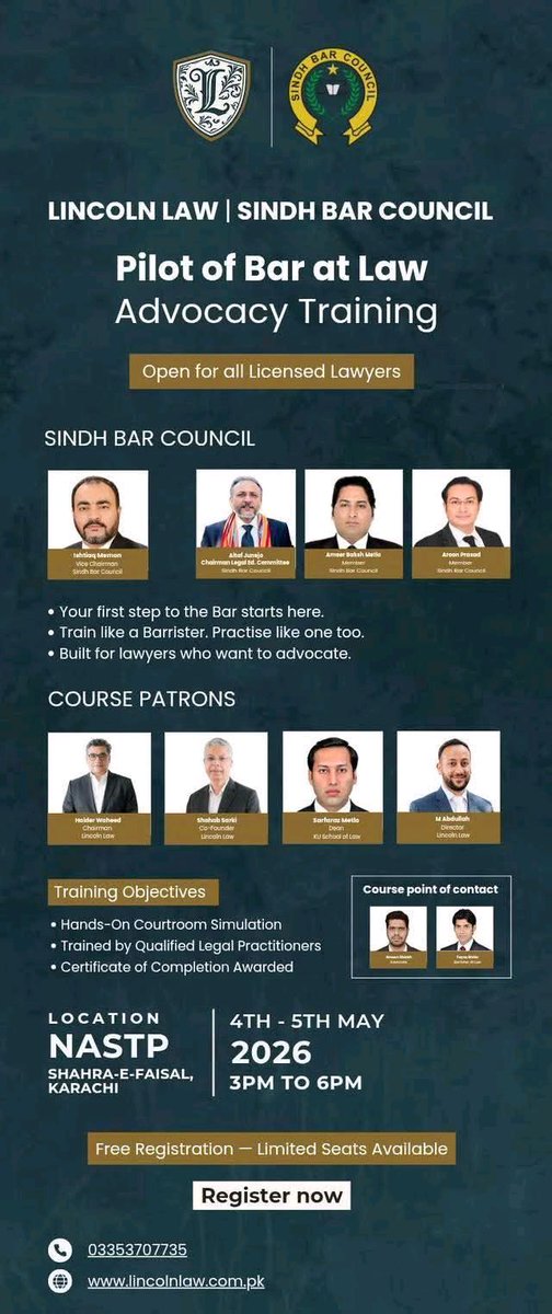 thelex_magazine's tweet image. Advocacy Training Workshop

By Lincoln Law in collaboration with Sindh Bar Council 

thelex.live/event/advocacy…

#law #lawyer #lawyersevent #events #lawseminar #lawwebinar #webinar #lawstudents #lawconferences