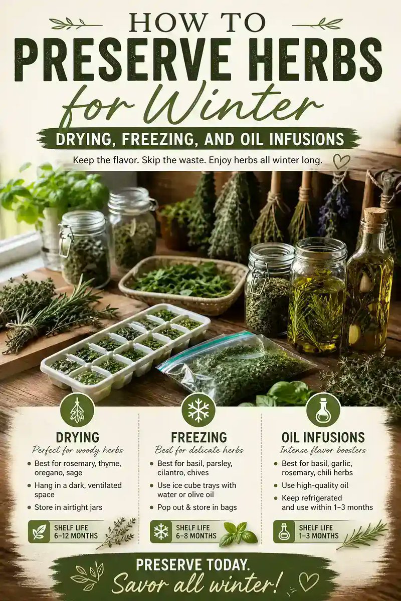 VerdantNookUS's tweet image. How to Preserve Herbs for Winter: Drying, Freezing, and Oil Infusions

verdantnook.blogspot.com/2026/05/how-to…

#HerbPreservation #KitchenHacks #SustainableLiving #HomeCooking #GardenToTable