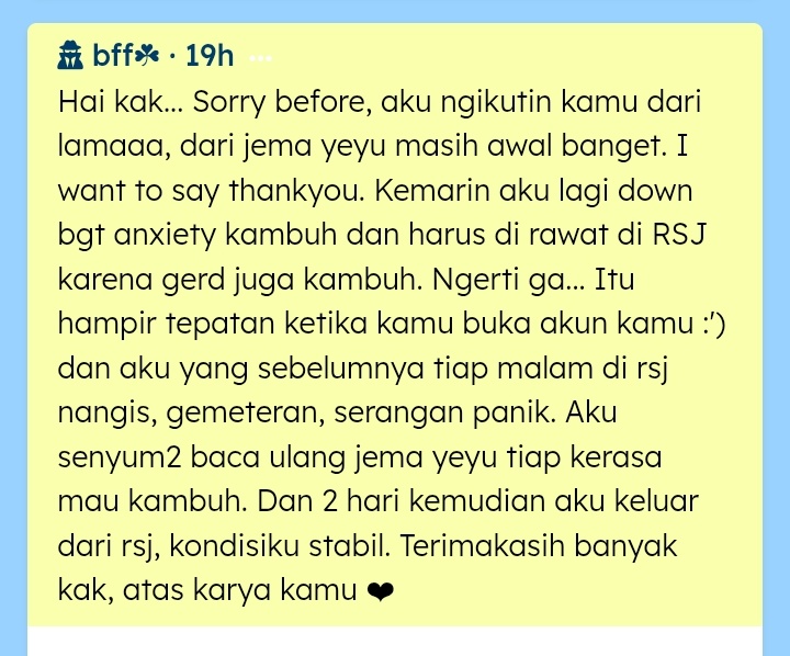 deterjenren's tweet photo. this is the second time in a month i’ve gotten something like this and it made me realize ternyata hal yg menurut gue nothing tuh bisa jadi salah satu penyembuh/penyelamat buat orang lain.... tysm ya bff wherever you're i hope you stay healthy both physically and mentally 💛💙 https://t.co/EBuPKYfmzH