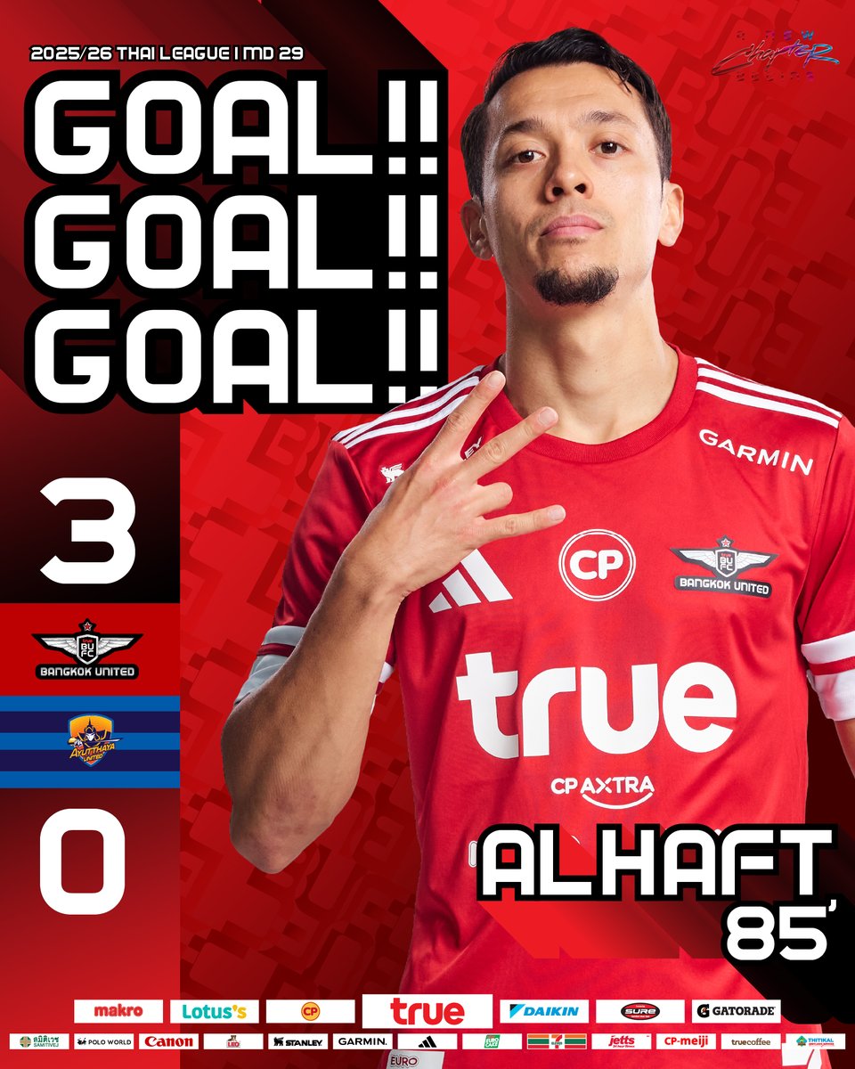 TRUEBUFC's tweet photo. GOAL!!!
"อิเลียส อัลฮาฟท์" ทำประตูที่สามให้แข้งเทพ
🏆 Thai League 2025/26 Matchday 29
True Bangkok United 3-0 Ayutthaya United
#ทรูแบงค็อกยูไนเต็ด #TrueBangkokUnited #TrueBUFC
#ANewChapterBegins #บทใหม่เริ่มต้น https://t.co/UmGBNBNfmp