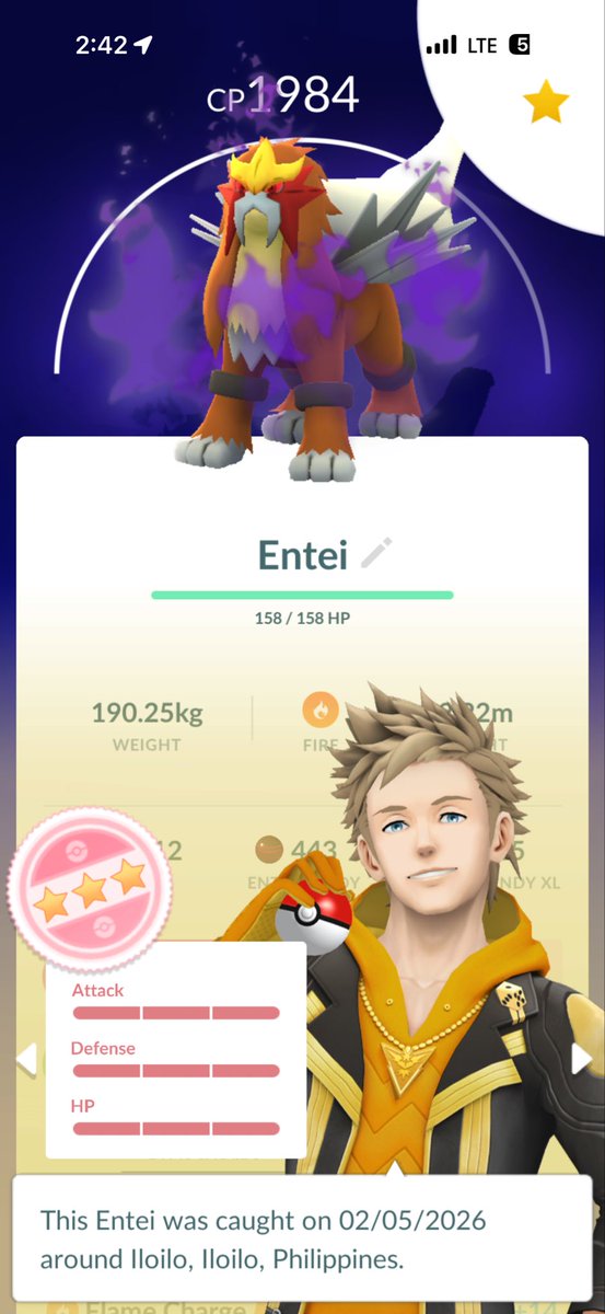ikaapatako's tweet image. 19 Shadow Entei raids, 19 catches 🔥 First-ever shadow hundo on my best pull, a 98% to close it out, and 2 shinies along the way—what a run!

#PokemonGO 
#ShadowEntei 
#ShadowRaid 
#ShinyLuck 
#HundoLuck 
#Pokemon