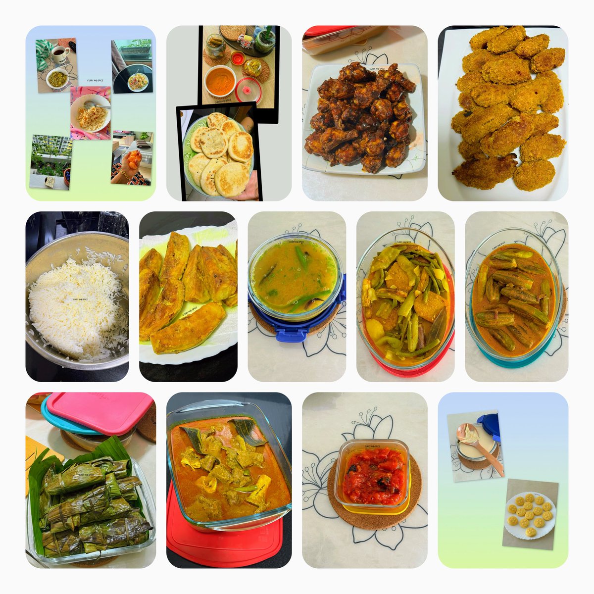 Somasray's tweet image. For guests yesterday, starters were something similar to Muhammara dip &amp;amp; self made yeast bread, chicken drumlets, cornflakes coated fish fritters in oven!In main course, I served a mix of veg &amp;amp; non-veg spread, relish! Desserts were rice cake-milk pudding, pineapple sweet! #food