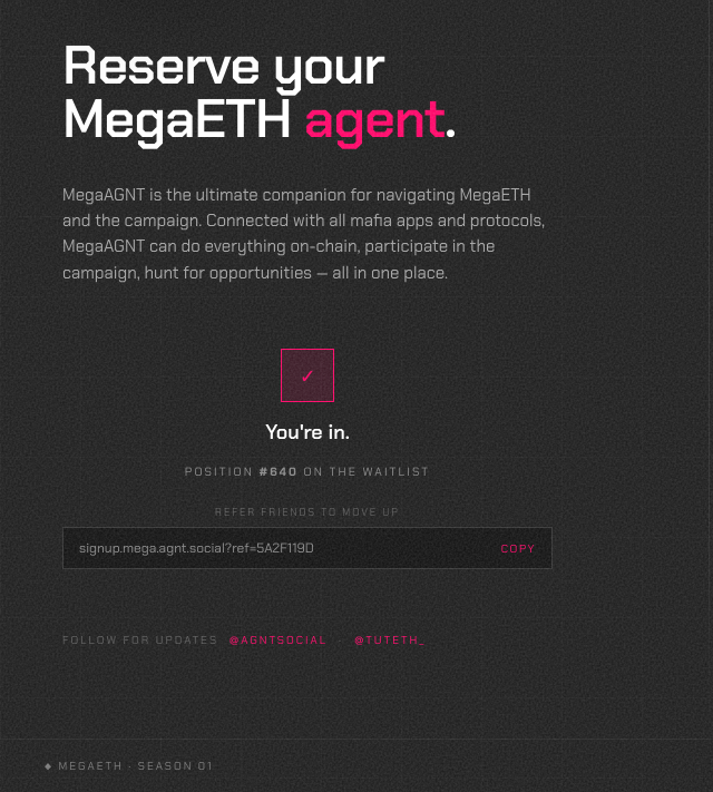The first thing I did on MegaETH was reserve my MegaAGNT after R2's ...