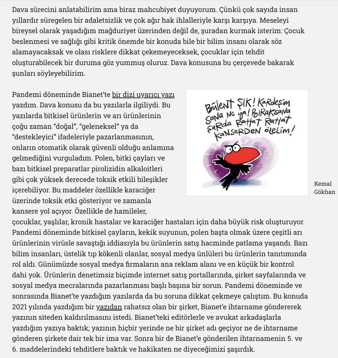 odmanasli's tweet photo. Bitkisel ve arı ürünlerinin toksik etkili bileşikler içerebileceği ve kamusal denetim olmadan "sağlıklı" diye özellikle bebek, çocuk, hamile kadın ve hastalara pazarlanmasına dair bilimsel temelli uyarılarda bulunduğu için, kar-amaçlı bir kurum tarafından hk. dava açılan @bulentilgaz #HalkSağlığıDavasıhk.
Karara giderken, sağlığımızı, bilgi edinme hakkımızı ve kamusal bilimi SAVUNUYORUZ!
#ÇocuklarZehirlenmesin
@EgitimSenist6 @TTB_isih @istabip @izmirtabip @ttborgtr @iklimadaleti_k @isigmeclisi @zehirlenmesin