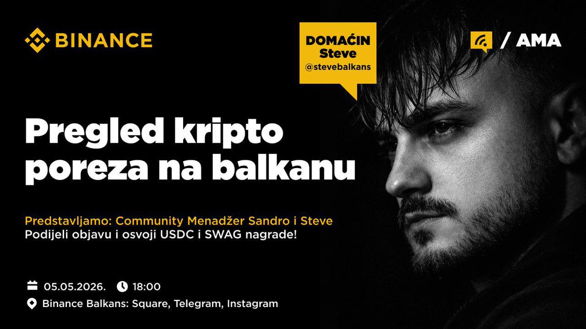 Binance Balkans represents: AMA about crypto &amp; taxes. We all hate them, but we must learn about them too 🤷‍♀️. Part1 covers : Macedonia, Croatia,Montenegro and BiH. It's on 05.05.2026, 18h on <a href="/binance/">Binance</a> square, and official Tg&amp;Instagram Balkans communities. Kahoot too 🔥