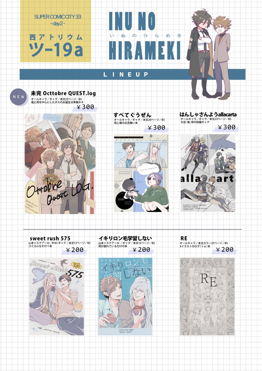 5/6復活祭　西アトリウム・ツ-19a
スペース頂きました～！よろしくお願いします！
新刊、めっっちゃ時間かけたはずなのにかなり粗い仕上がりになりました！悔しい～！
既刊もちょっと持って行きます！