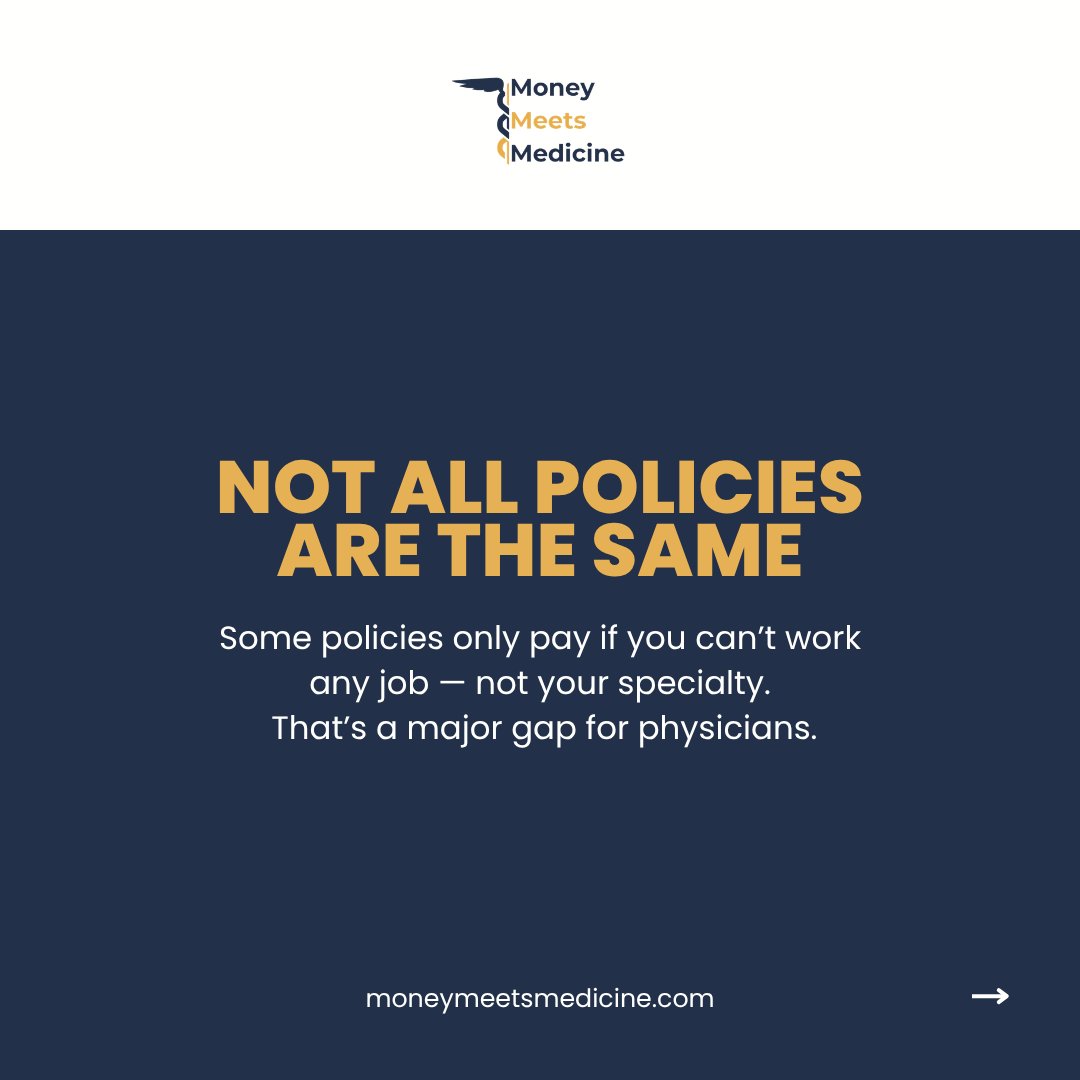 michael_MMMDI's tweet image. Most physicians don’t have a coverage problem.
They have a definition problem.
Disability insurance pays based on definitions not need.

“Any occupation” could mean:
You can’t practice medicine… and still get no benefit

#ownoccupation #physicianfinance #insurance #doctorlife