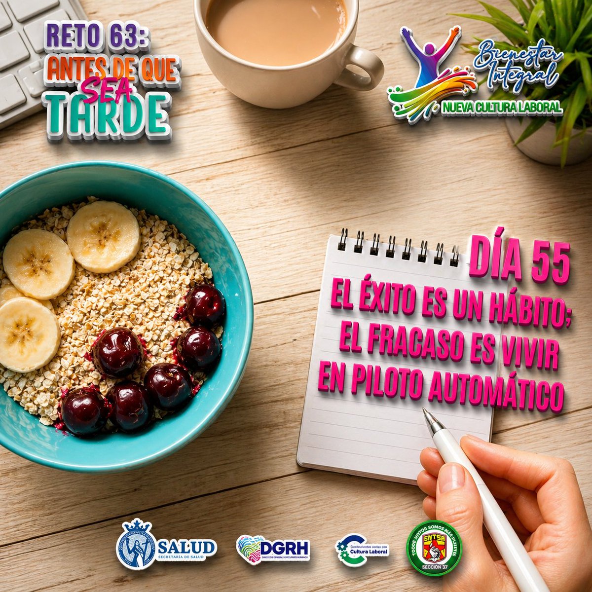 sntsa_37's tweet photo. Día 55 🚀
El éxito no es suerte, es disciplina diaria.
El verdadero fracaso es vivir en automático.
Rompe la rutina. Decide, actúa y construye hábitos que te impulsen.
#Reto63 #Hábitos #BienestarIntegral #NuevaCulturaLaboral https://t.co/f2UrCYpatu