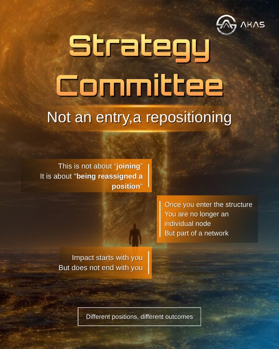 AKASOfficial_'s tweet image. 🏛️ Strategy Committee
Not an entry point—but a repositioning of roles

Enter the structure, become part of the network 🌐
Rules come first, decisions emerge from within

Position defines role
Position determines outcome 🚀

#StrategyCommittee #AKAS #StructuralThinking