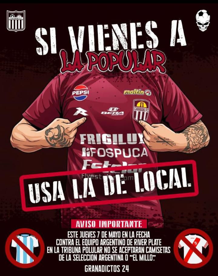 Sabiendo que agotaron las entradas porque quieren ver más a river plate que a Carabobo, es necesario recordarle a los bastardos esos quien es el local y que se llamen un poco a la cordura...