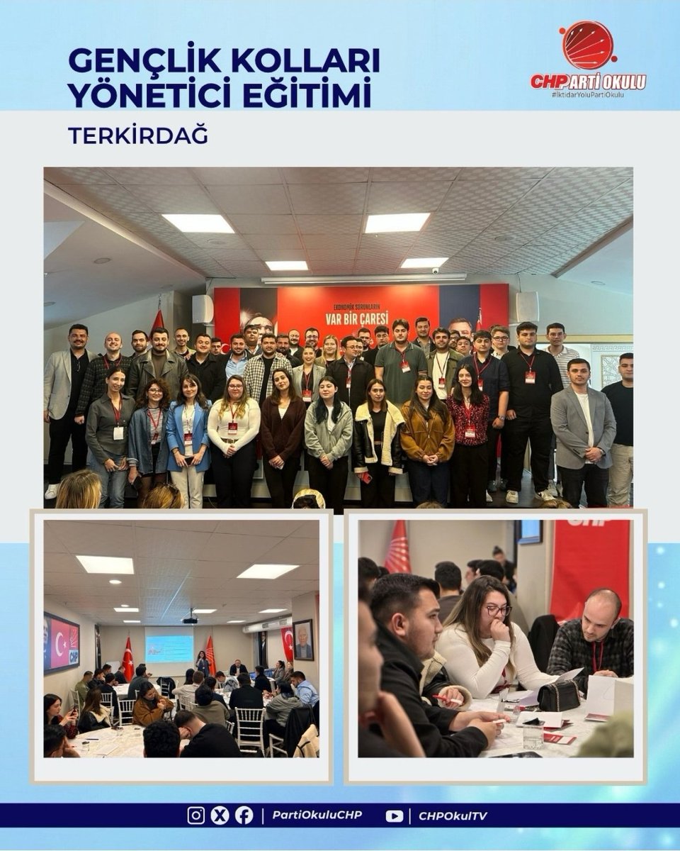 PartiOkuluCHP's tweet photo. Gençlik Kolları Yönetici Eğitimi kapsamında Tekirdağ’da, yöneticilerimizin yoğun katılımıyla verimli bir program gerçekleştirdik. Kararlılığımızın ve birlik ruhumuzun pekiştiği bu buluşmada, #Tekirdağ Gençlik Kolları yöneticilerimizle bir araya geldik.
​#ŞimdiİktidarZamanı https://t.co/xoccPUCF7L