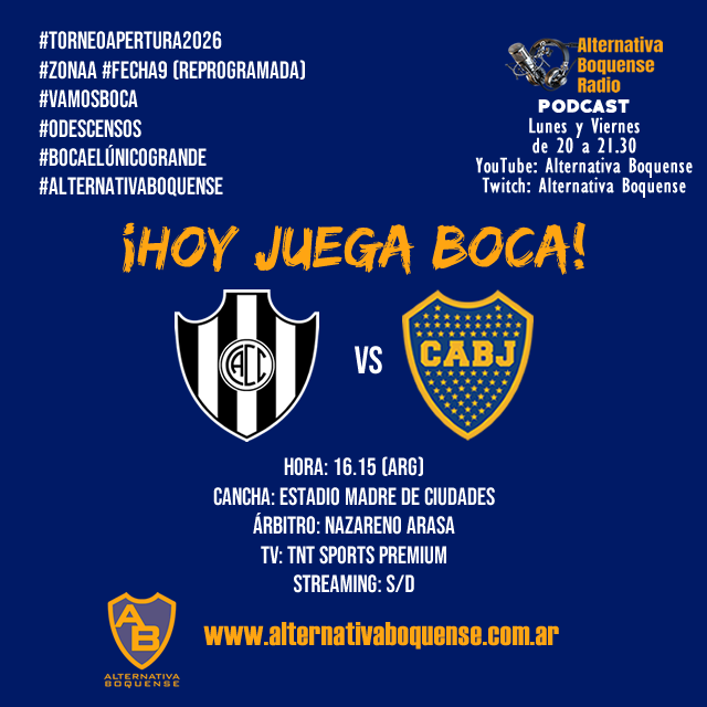 alter_boquense's tweet photo. #TorneoApertura2026 #HoyJuegaBoca en Santiago del Estero y va por finalizar líder de la Zona A

#BocaJuniors #VamosBoca #CrespiEsBoca #LaBombonera #LaBocaConCrespi #BocaElÚnicoGrande #0Descensos #Lubrimota #HerramientasMota #mota 

https://t.co/UDosj8IKmX https://t.co/aR6Y7jAXHW