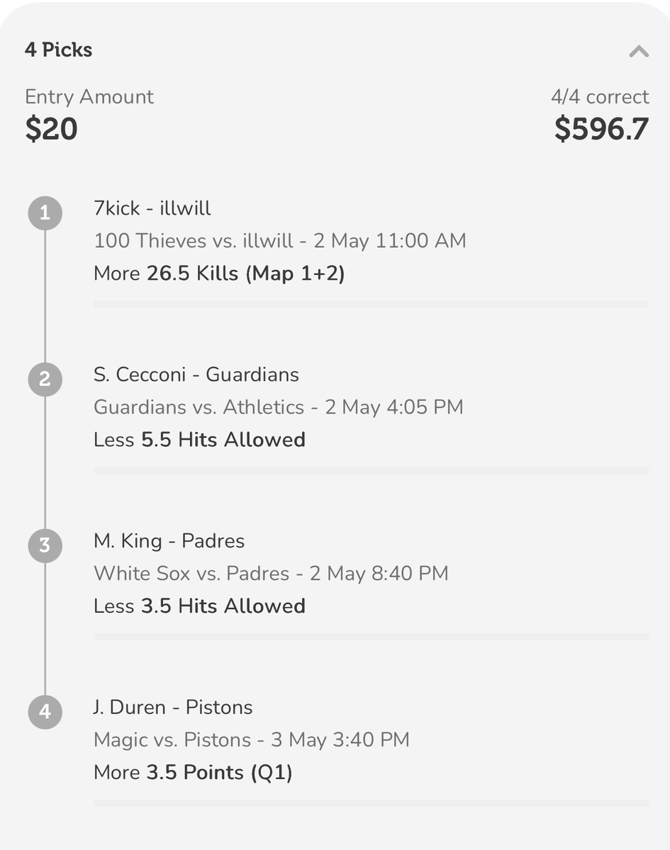 GhostEVplays's tweet image. 🕹️ ParlayPlay 30% Boost

⚾️ +2884 (FV +2087.58)
+EV: 36.37%
Playing: 0.12 Units

#parlayplay #sports #esports #mlb #nba