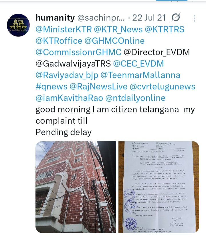 NarsingPra34804's tweet image. 2019 today 2-5-2026 No Demolition 👉 #GHMC @malkpetDC @acp_6 @asadowaisi @ZC_Charminar #HYDRAA @hydcitypolice ?
👆गलत के खिलाफ आवाज उठाना जरूरी है #Judiciary #TelanganaLokyuktaC @Praja_Snklpm @VijayGopal_ @SajjanarVC @SrinivasRTIA #justice ⚖️ for Citizens x.com/sachinprashad/…