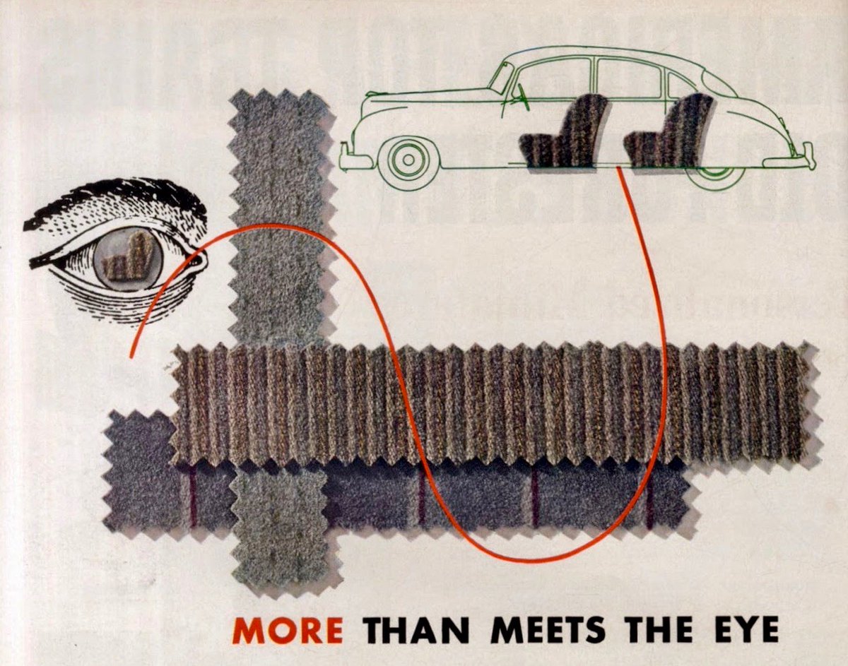 LRonLacy's tweet image. In #MAY 1950
🧵👇
‘More than meets the eye’
#fabrics #upholstery #automobileupholstery #automotivedesign #graphicdesign #graphiccommunication