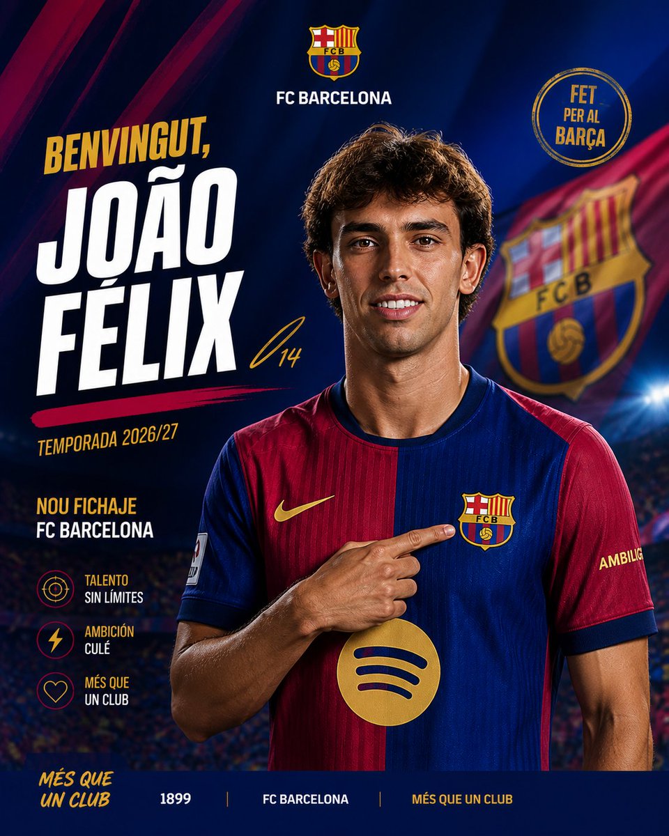 Karlitos77777's tweet photo. 🔴🔵 OFICIAL | João Félix ya es nuevo jugador del FC Barcelona.
El talento portugués firma por el club blaugrana para la temporada 2026/27, reforzando el ataque con su creatividad, desequilibrio y magia en los últimos metros.
“Estoy donde siempre soñé estar. Visca el Barça.” https://t.co/OLELikAtu4