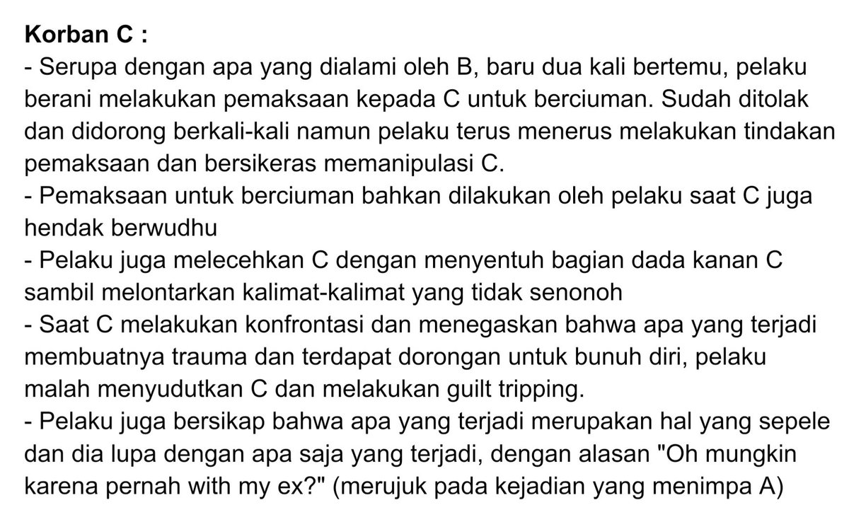 Detektifswast4's tweet photo. Korban lainnya yang mengalami kekerasan seksual 

- Korban C : https://t.co/iruBVdakbz