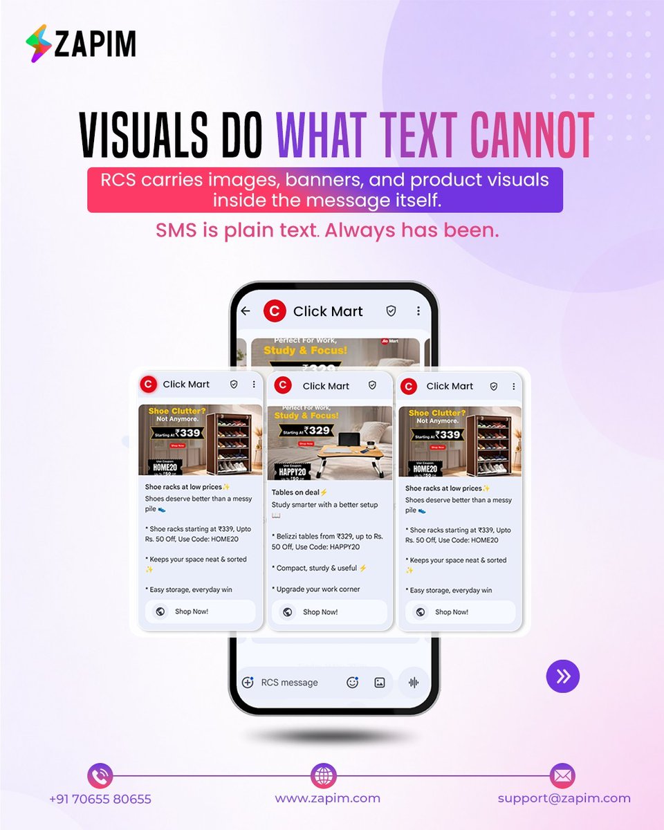 zapim_com's tweet image. SMS informs. RCS engages—branded, visual, interactive.

It’s not just reaching customers, it’s how you show up.

 Book a demo: zapim.com 
📞 +91 70 655 80 655

#RCS #CustomerEngagement #CPaaS #Zapim