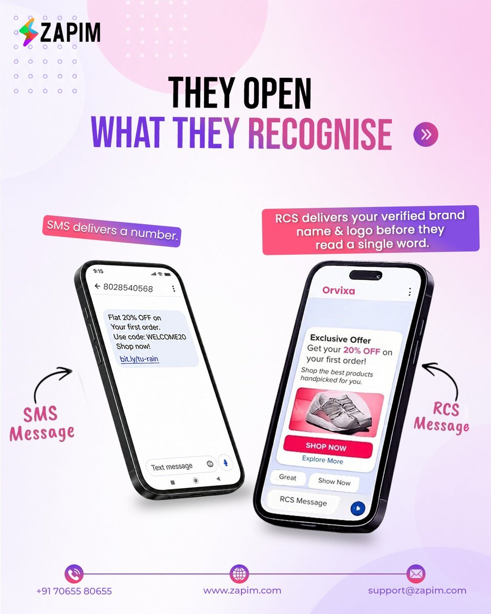 zapim_com's tweet image. SMS informs. RCS engages—branded, visual, interactive.

It’s not just reaching customers, it’s how you show up.

 Book a demo: zapim.com 
📞 +91 70 655 80 655

#RCS #CustomerEngagement #CPaaS #Zapim