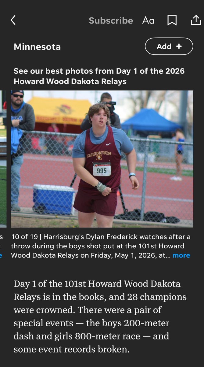 DylanFrederick0's tweet photo. Got 8th yesterday at Dakota relays throwing 53’1. Coming for that state title later this month‼️ @HHSTigerFBall @HarrTigerTrack https://t.co/giM6232Q5u