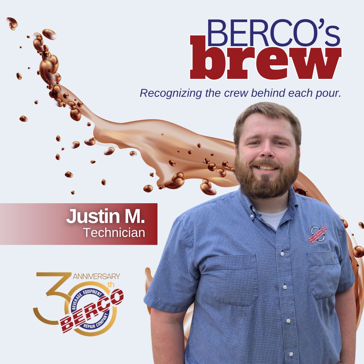 BeverageEqRpr's tweet image. Cheers to Justin M.! With 5 months at BERCO, he’s already hit the ground running using his electrical background. Eager to learn and help others, Justin is bringing great energy to the field! #BERCOSBrew #BrewCrew #EmployeeSpotlight #FreshEnergy