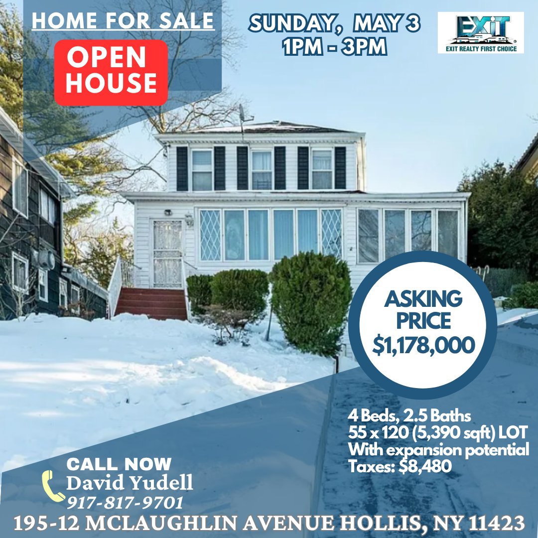 david_yudell's tweet photo. Open House tomorrow, Sunday, May 3, 1-3PM | 195-12 McLaughlin Ave in Holliswood NY | $1.178M 4BR Colonial, Dist 26. Call David Yudell at 917-817-9701 for any questions or to confirm your attendance. Don't miss it! #openhouse #nyhomes #holliswoodny https://t.co/5BlIhXTCjL