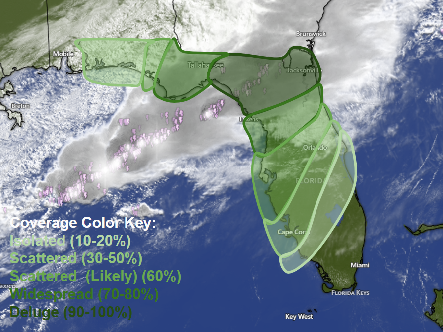 alextropicalwx's tweet photo. Tstms are forecasted to persist before they turn linear later during the day and move through the peninsula as they weaken. An elevated risk of SVR wx still exists for NFL and NCFL today. Generally 1-2 inches of rain is expected. #SOFL wont get in on the rain until tmmrw. #flwx https://t.co/A4j71dEBat
