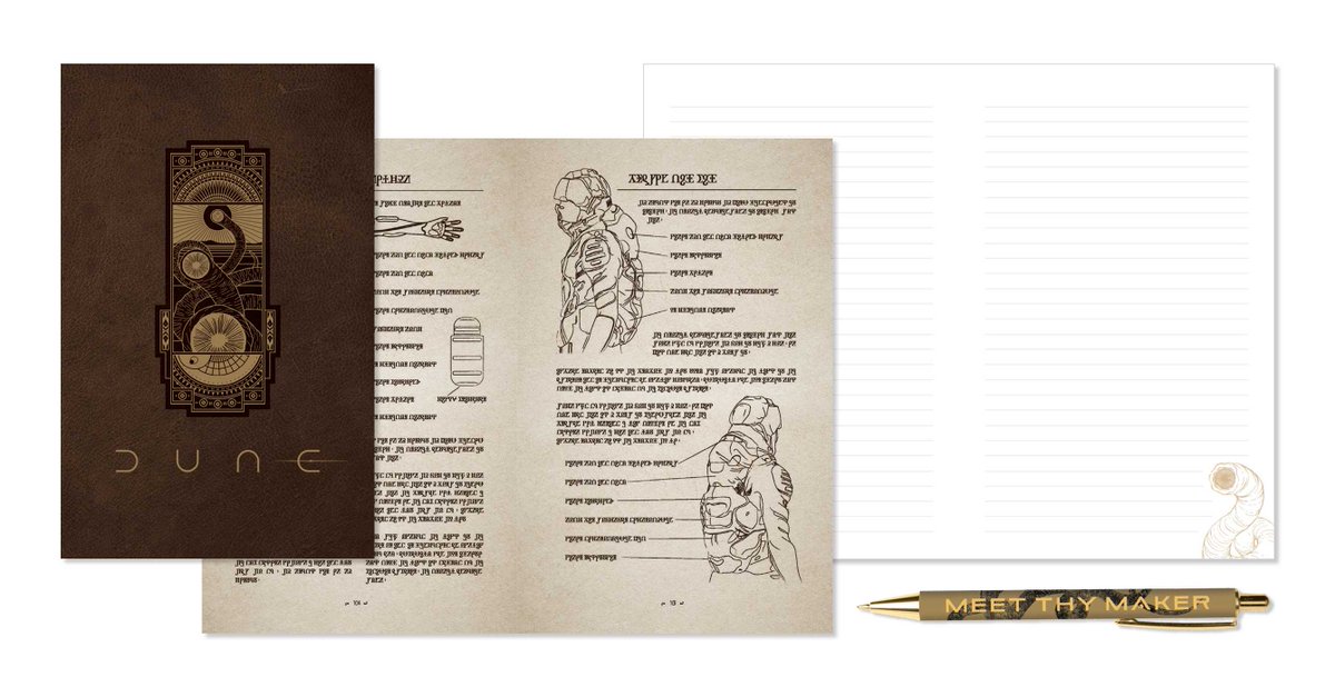 DuneInfo's tweet photo. "#Dune Deluxe Gift Set" from @insighteditions, $45. Out 17th Nov 2026.
A vegan-leather box with a beautiful deboss design &amp; magnetic closure; a hardcover journal with a sandworm metal emblem; a pen; an embroidered House Atreides patch; and a metal Muad’Dib mouse bookmark. https://t.co/5X31L1ROkZ