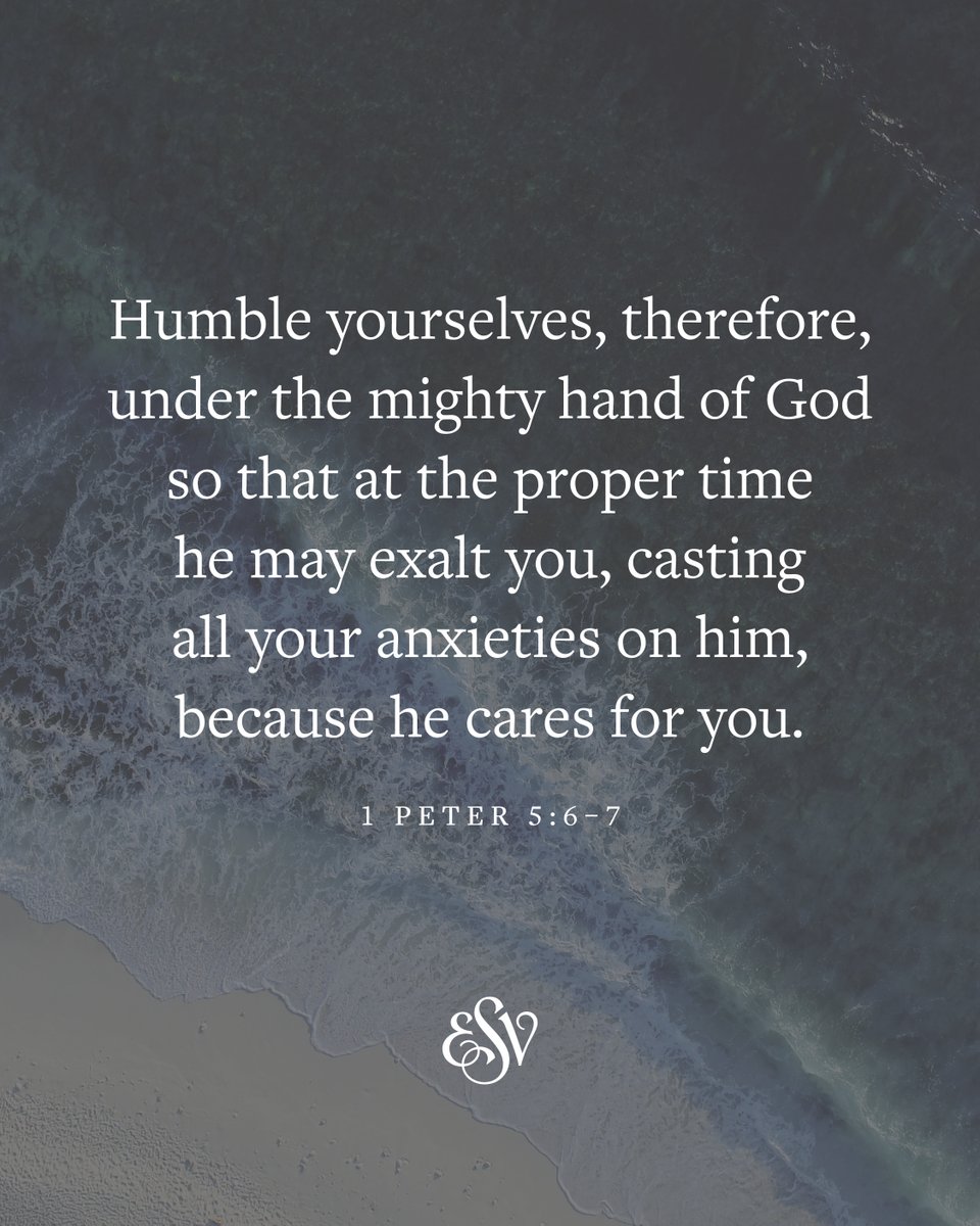 crossway's tweet image. 1 Peter 5:6–7 (ESV)

How can you apply this verse today?

#ESV #Bible #VerseoftheDay #1Peter