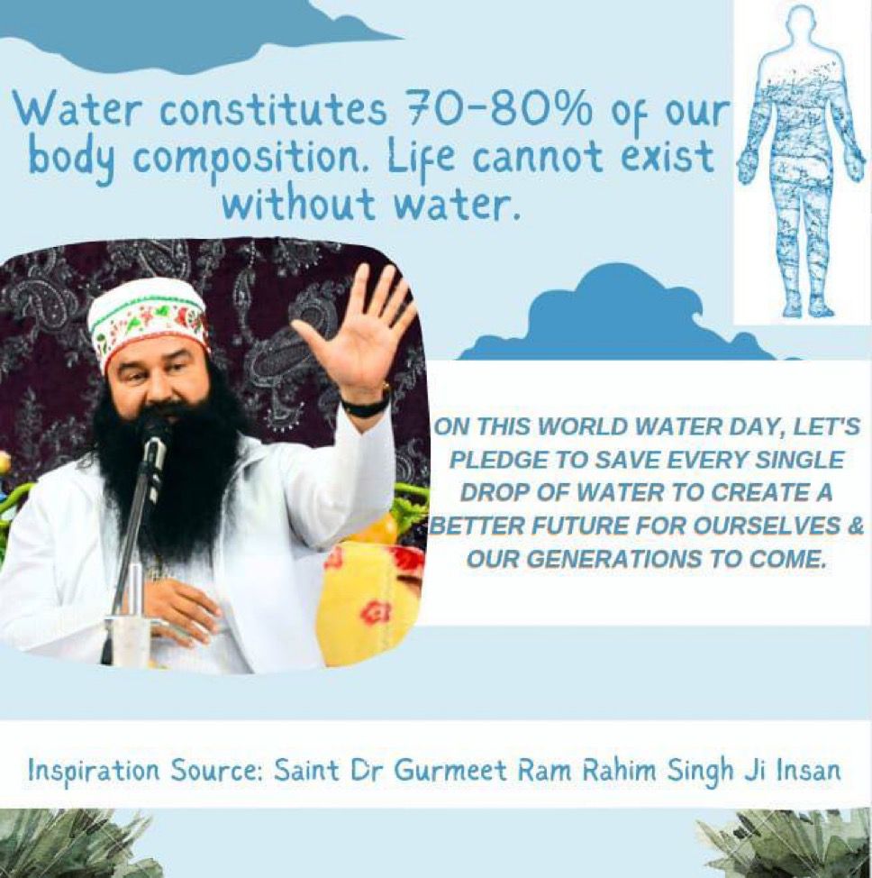 Kaushalya8847's tweet image. Water is life, and saving it is our responsibility.
Due to pollution and misuse, clean water is becoming scarce.
Inspired by Saint Gurmeet Ram Rahim Ji, let’s conserve water and spread the message of #CleanWaterForAll.
#CleanWaterForAll

Saint Gurmeet Ram Rahim Ji