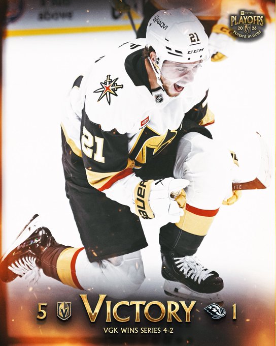 parkerandtheman's tweet image. Bye bye Utah #Mammoth !  Vegas #GoldenKnights advance to the #NHL West semis in 6 games.  Marner 2 goals and an assist.  VGK will play the #Ducks and--- FUN FACT!  Last time Y0UR #RedWings W0N a playoff SERIES was vs. Anaheim 2013.  Yes, 13 YEARS gone by since Detroit did that!